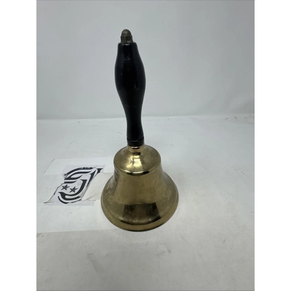 Vintage Brass Schoolhouse Bell With Wood Handle 9